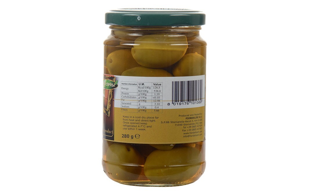 Fiordelisi Green Olives Bella di Cerignola   Glass Jar  280 grams